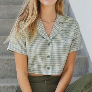 Brandy Melville JOHN GALT Vivian Green Plaid Womens Crop Top One Size